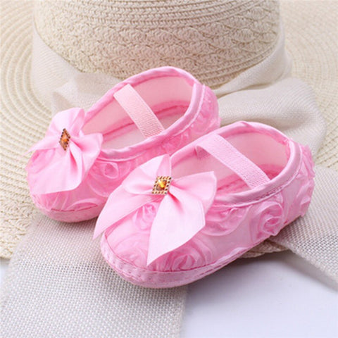 Newborn Infant Flower Satin Crib Shoes