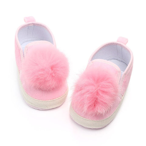 Newborn Baby Girl Fur Ball Crib Shoes