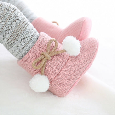 Baby Girls Soft Sole Fur Ball Snow Boots