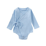 One Piece Newborn Baby Girl Solid Cotton Kimono Romper