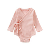 One Piece Newborn Baby Girl Solid Cotton Kimono Romper