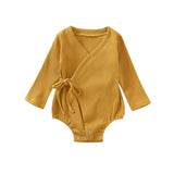 One Piece Newborn Baby Girl Solid Cotton Kimono Romper