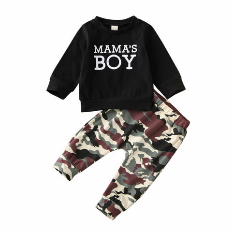 Newborn Baby Boy Mamas Boy Sweatshirt Camouflage Leggings Pants Outfit 2Pieces Set