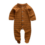 Newborn Baby Boys Long Sleeve Warm Striped Romper Jumpsuit One Piece